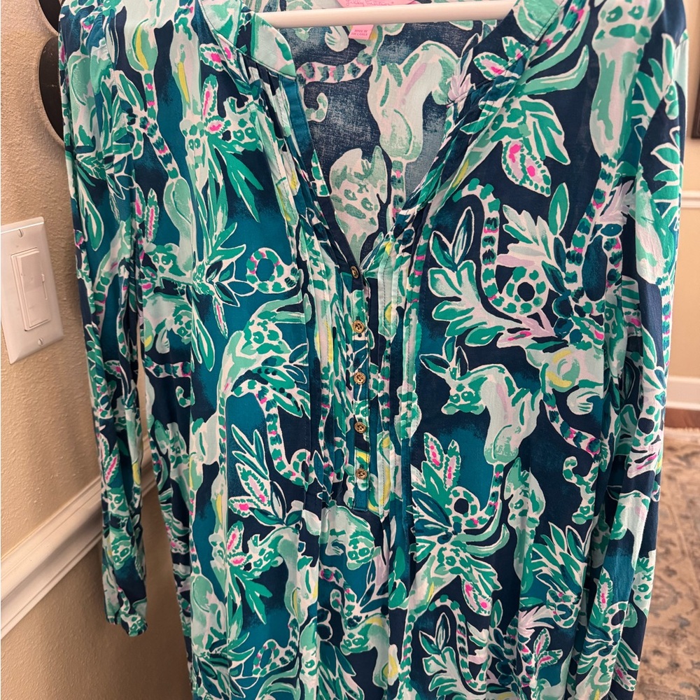 Lilly Pulitzer Teal and Pink Patterned Top